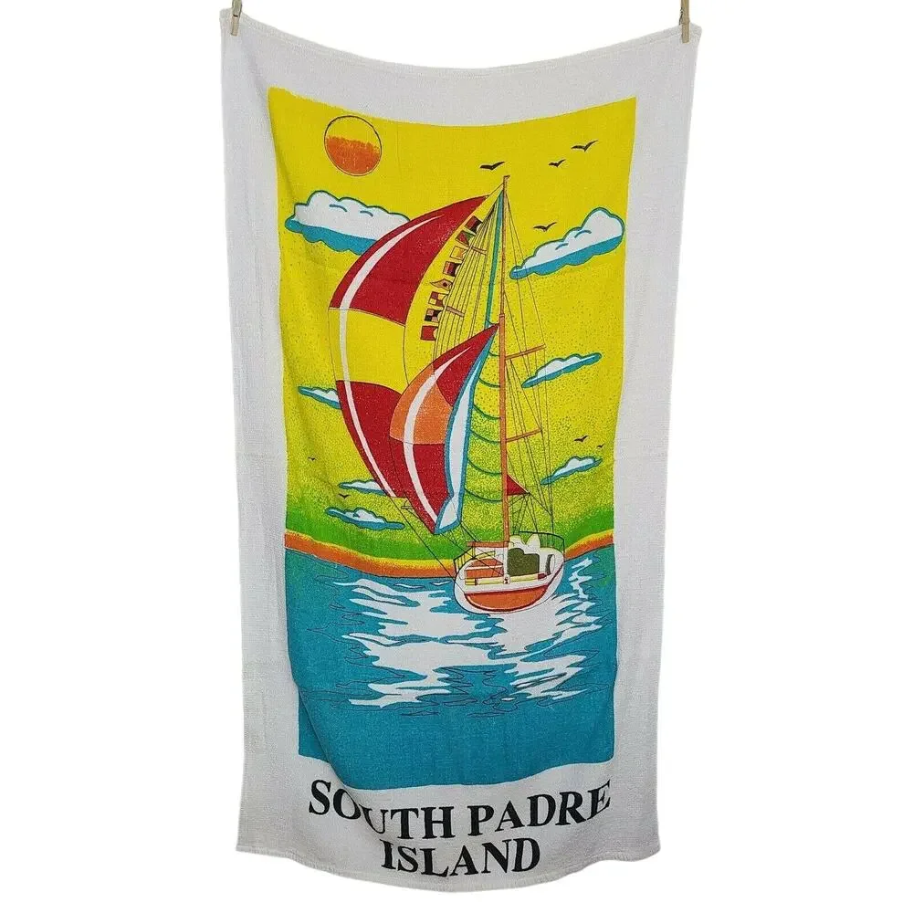 Vintage South Padre Island Beach Towels Lot Sailing Nautical Colorful Cotton